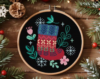 Christmas Sock Cross Stitch Pattern ,Christmas Folk Art Cross Stitch PDF Pattern Instant Download