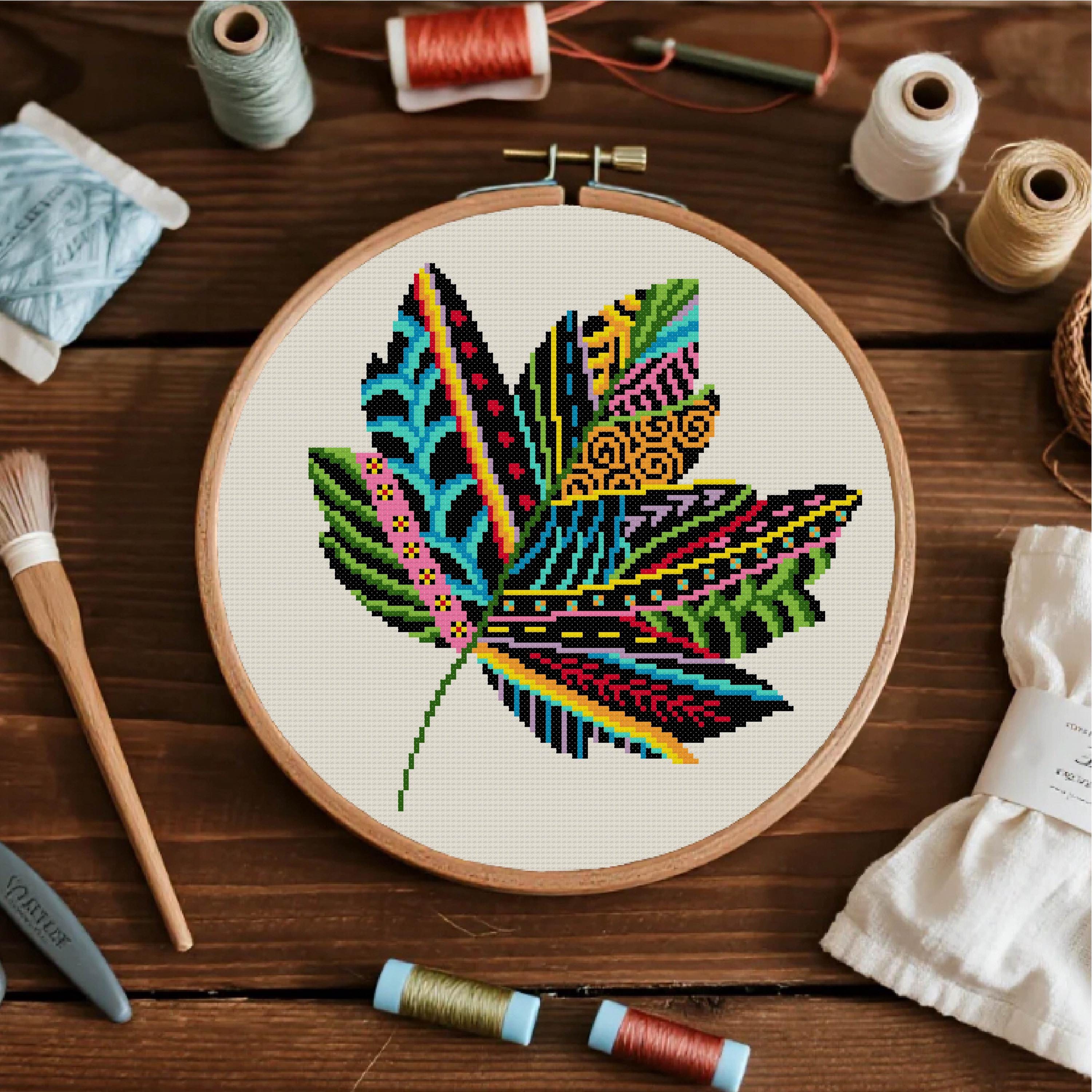 Maple Leaf Cross Stitch Pattern Leaf Cross Stitch Green Leaves Cross ...