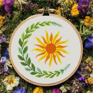 Sun And Moon Cross Stitch Pattern ,Leaf Cross Stitch ,Sun Cross Stitch PDF Pattern Instant Download