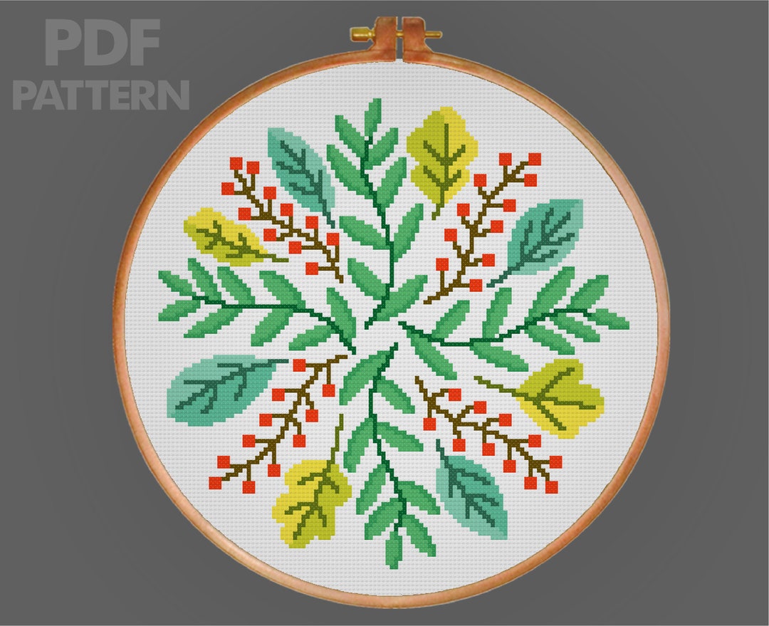 Leaf Cross Stitch Pattern Flower Cross Stitch Green Leaves Cross Stitch