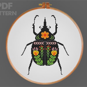 Beetle Flower Cross Stitch Bundle Beetle Stitch Pattern Insect Cross Stitch X Stitch PDF Pattern Instant Download