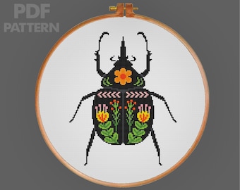 Beetle Flower Cross Stitch Bundle Beetle Stitch Pattern Insect Cross Stitch X Stitch PDF Pattern Instant Download