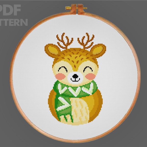 Deer Snowman Cross Stitch Snowman Cross Stitch Pattern Christmas Cross Stitch PDF Pattern Instant Download