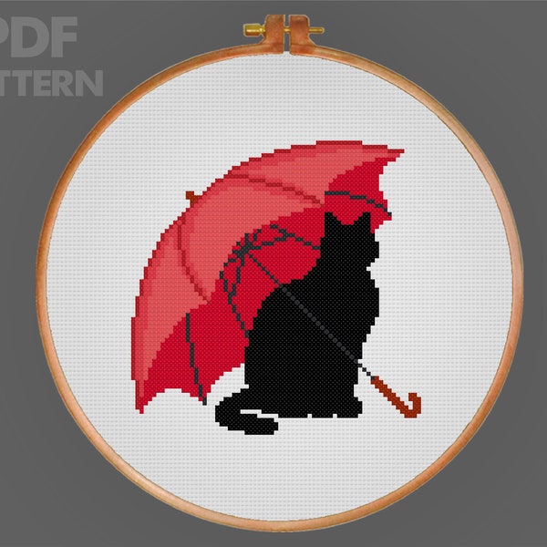 Black Cat Cross Stitch Pattern Umbrella Cross Stitch PDF Pattern Instant Download