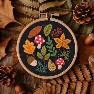 Autumn Leaves Cross Stitch Pattern Mushroom Cross Stitch Maple Leaves Cross Stitch Autumn Cross Stitch PDF Instant Download