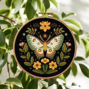Moth Cross Stitch Pattern Insect Cross Stitch Pattern Moth Flower Cross Stitch Folk Art Cross Stitch PDF Instant Download