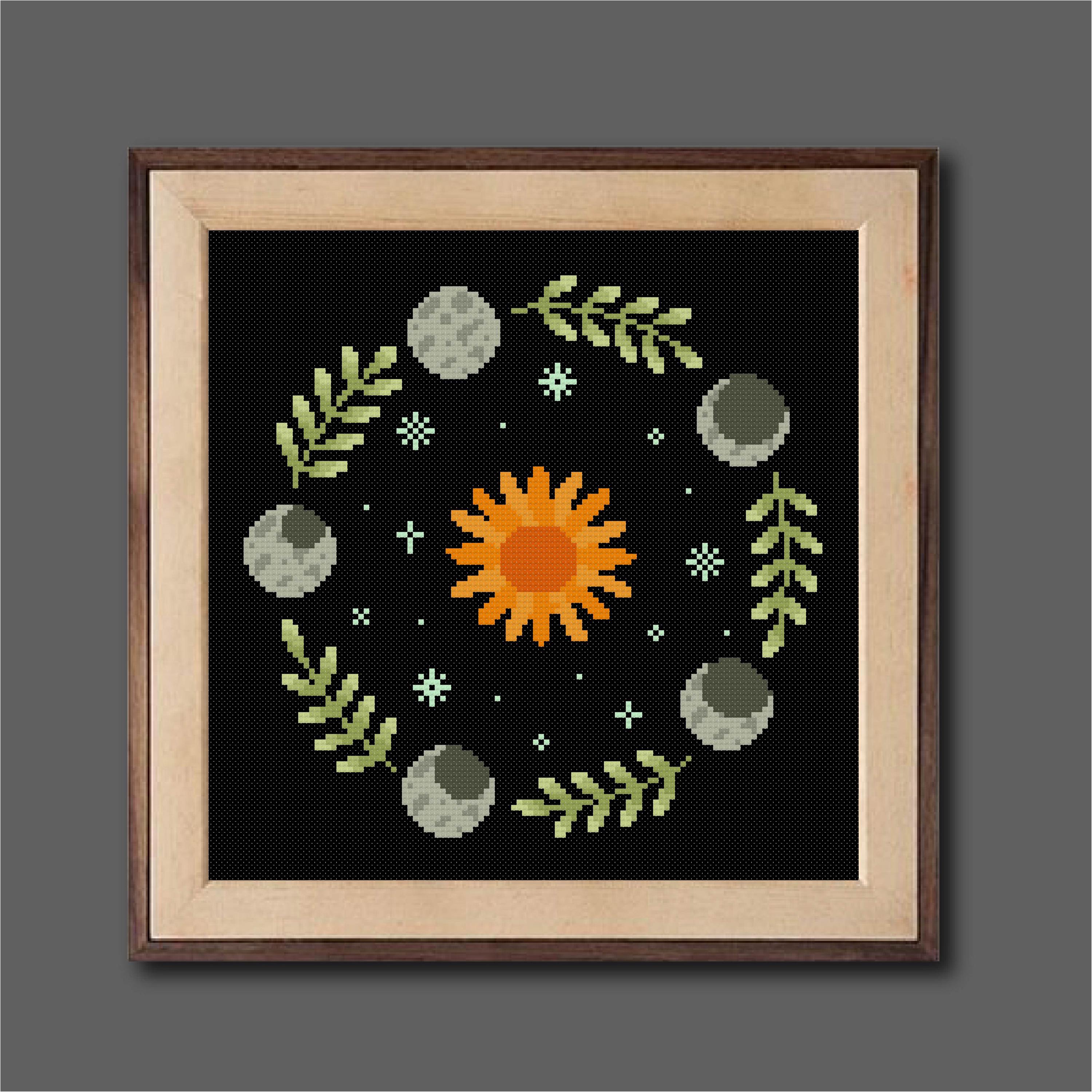 Moon and Sun Cross Stitch Pattern Moon Phases Cross Stitch Luna Cross ...