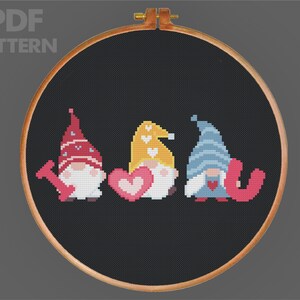 I Love U Cross Stitch Pattern Gnome Cross Stitch Valentine Cross Stitch PDF Pattern Instant Download