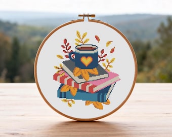 Coffee and Books Cross Stitch Reading Cross Stitch PDF Pattern Instant Download