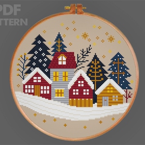 Winter Town Cross Stitch Pattern Christmas Cross Stitch Winter Village Cross Stitch PDF Pattern Instant Download