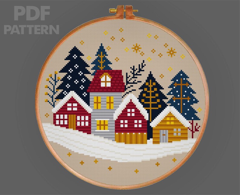 Winter Town Cross Stitch Pattern Christmas Cross Stitch Winter Village ...