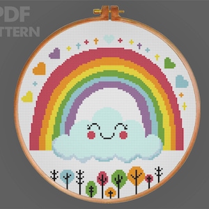 Rainbow Cross Stitch Cute Cross Stitch Rainbow Floral Cross Stitch Kawaii Cross Stitch PDF Pattern Instant Download