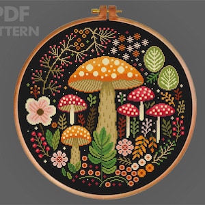 Mushrooms Cross Stitch Witchy Fungi Cross Stitch Fly Agaric Cross Stitch Woodland Cross Stitch Whimsical Cross Stitch Instant Download