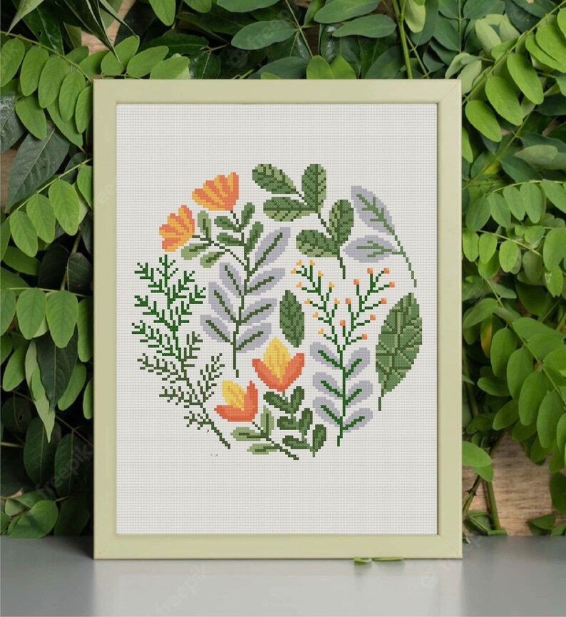Leaf Cross Stitch Pattern Flower Cross Stitch Green Leaves Cross Stitch ...