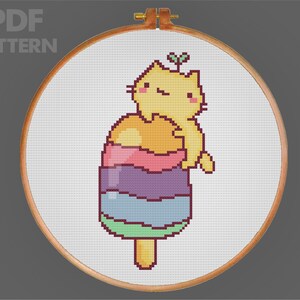 Cute Cat Cross Stitch Pattern Ice Cream Cross Stitch PDF Pattern Instant Download