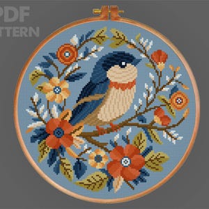 Bird Cross Stitch Pattern Floral Bird Cross Stitch Pattern Spring Cross Stitch PDF Pattern Instant Download