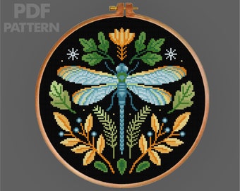 Dragonfly Flower Cross Stitch Dragonfly Cross Stitch Pattern Insect Cross Stitch X Stitch PDF Pattern Instant Download