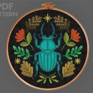 Floral Beetle Cross Stitch Beetle and Flower Cross Stitch Pattern Beetle Folk Art Cross Stitch PDF Instant Download