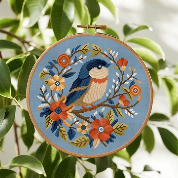 Bird Cross Stitch Pattern Floral Bird Cross Stitch Pattern Spring Cross Stitch PDF Pattern Instant Download