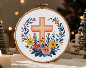 Korsstygnsmönster Kristet korsstygnsmönster Blomkors Korsstygn PDF Direktnedladdning