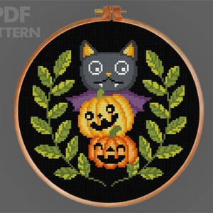 Padrão de ponto cruz de Halloween, padrão de ponto cruz de abóbora, padrão de ponto cruz de doces ou travessuras em PDF, download instantâneo