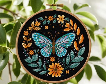 YEESAM ART Stamped Cross Stitch Kit For Adults & Beginners - "Butterflies Love Flowers" 11CT 35x73cm Preprinted Pattern