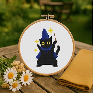 Black Cat Cross Stitch Pattern Magic Cross Stitch PDF Pattern Instant Download