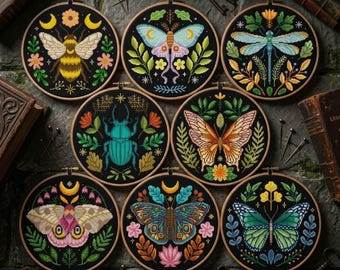 Flower Insects Cross Stitch Set Flower Moth Cross Stitch Stag Beetle Cross Stitch Bee Cross Stitch Butterfly Cross stitch Pattern PDF