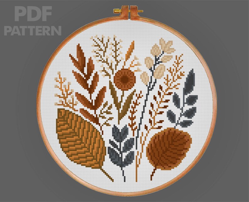 Autumn Leaves Cross Stitch Pattern Leaf Cross Stitch Pattern Plants ...
