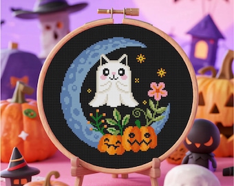 Cat Ghost Cross Stitch Halloween Cross Stitch pattern Trick Or Treat Cross Stitch Spooky Cross Stitch PDF Pattern Instant Download