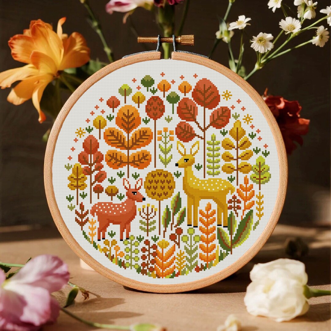 Woodland Deer Cross Stitch Pattern Animal Cross Stitch Pattern Autumn ...