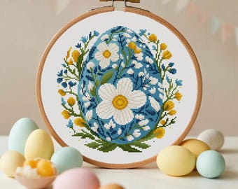 Floral Easter Cross Stitch Pattern ,Easter Egg Cross Stitch Pattern , Easter Cross Stitch Pattern Instant Download