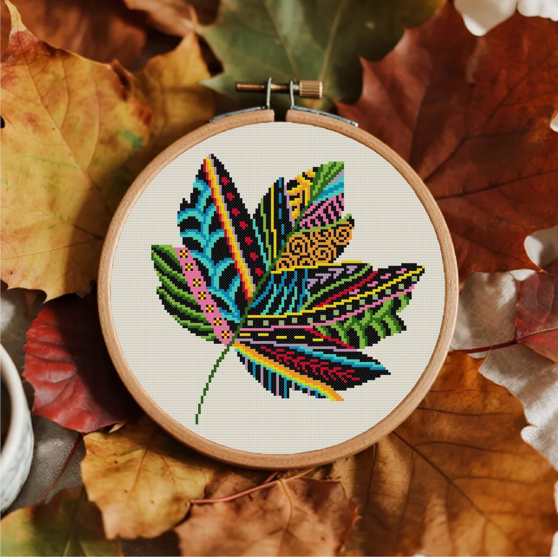 Maple Leaf Cross Stitch Pattern Leaf Cross Stitch Green Leaves Cross ...
