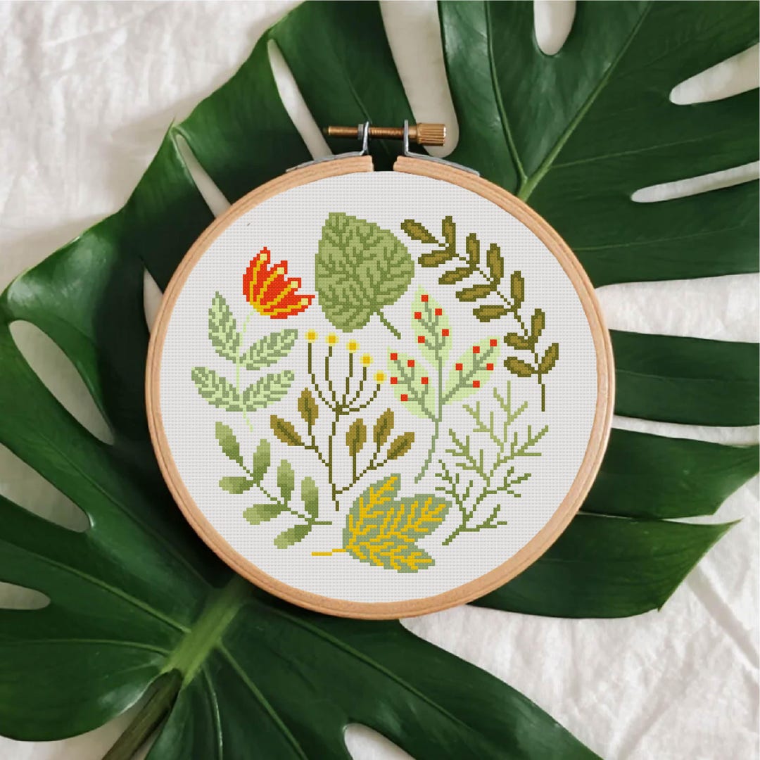 Leaves Cross Stitch Pattern Flower Cross Stitch Green Leaves Cross ...
