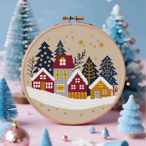 Winterstad kruissteekpatroon kerst kruissteek Winter dorp kruissteek Winter kruissteek PDF direct download
