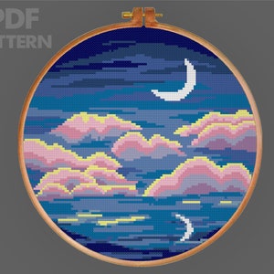Nature Landscape Cross Stitch Pattern Moon Cross Stitch Pattern Modern X Stitch Night Cross Stitch PDF Pattern