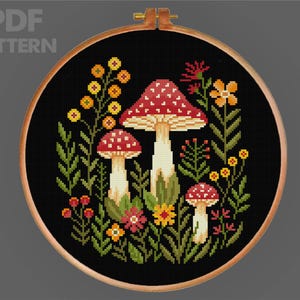 Mushrooms Cross Stitch Witchy Fungi Cross Stitch Fly Agaric Cross Stitch Mushroom Flowers Cross Stitch Pattern Instant Download