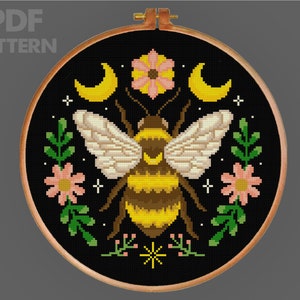 Flower Bee Cross Stitch Bumblebee Cross Stitch Pattern Insect Floral Cross Stitch PDF Pattern Instant Download