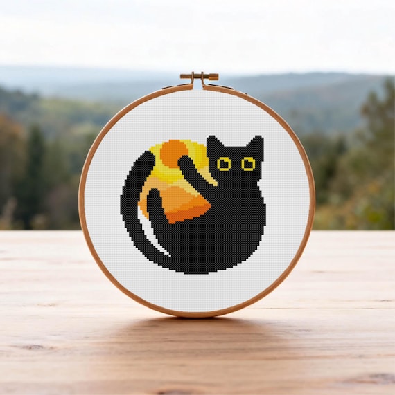Black Cat Cross Stitch Pattern Nature Landscape Cross Stitch