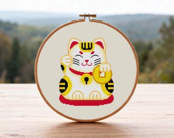 Lucky Cat Cross Stitch Pattern Cat Cross Stitch PDF Pattern Instant Download