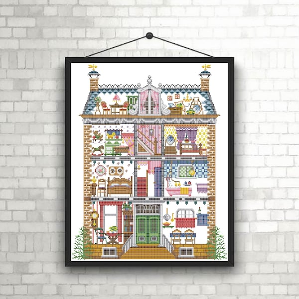 Doll House Cross Stitch Pattern Modern Cross Stitch Pattern Doll X Stitch Mini House PDF Pattern