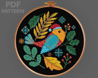 Christmas Bird Cross Stitch Pattern Christmas Cross Stitch PDF Pattern Instant Download