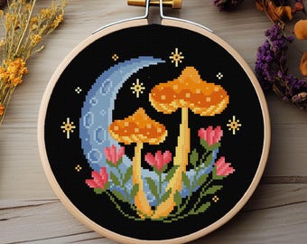 Paddestoel kruissteek Witchy schimmels kruissteek vliegenzwam kruissteek bos kruissteek schimmels kruissteek patroon direct downloaden