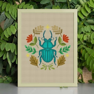 Flower Insects Cross Stitch Set Flower Moth Cross Stitch Stag Beetle Cross Stitch Bee Cross Stitch Butterfly Cross stitch Pattern PDF image 7