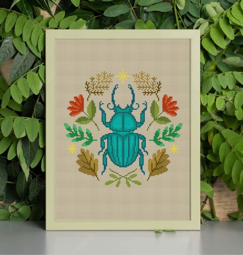 Flower Insects Cross Stitch Set Flower Moth Cross Stitch Stag Beetle Cross Stitch Bee Cross Stitch Butterfly Cross stitch Pattern PDF image 7