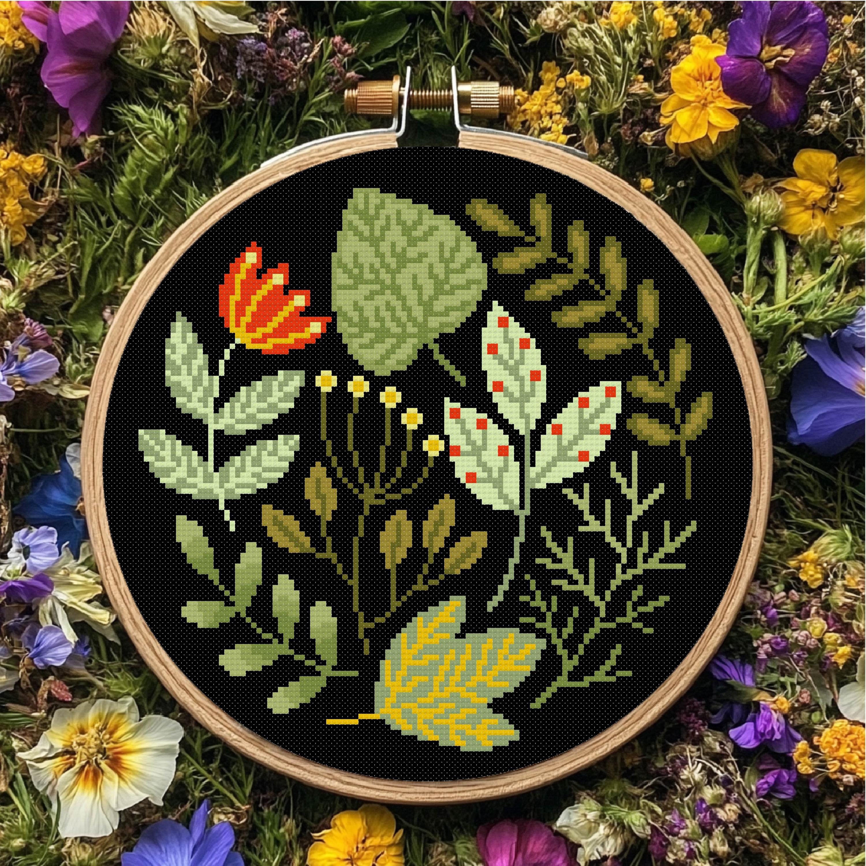 Leaves Cross Stitch Pattern Flower Cross Stitch Green Leaves Cross ...