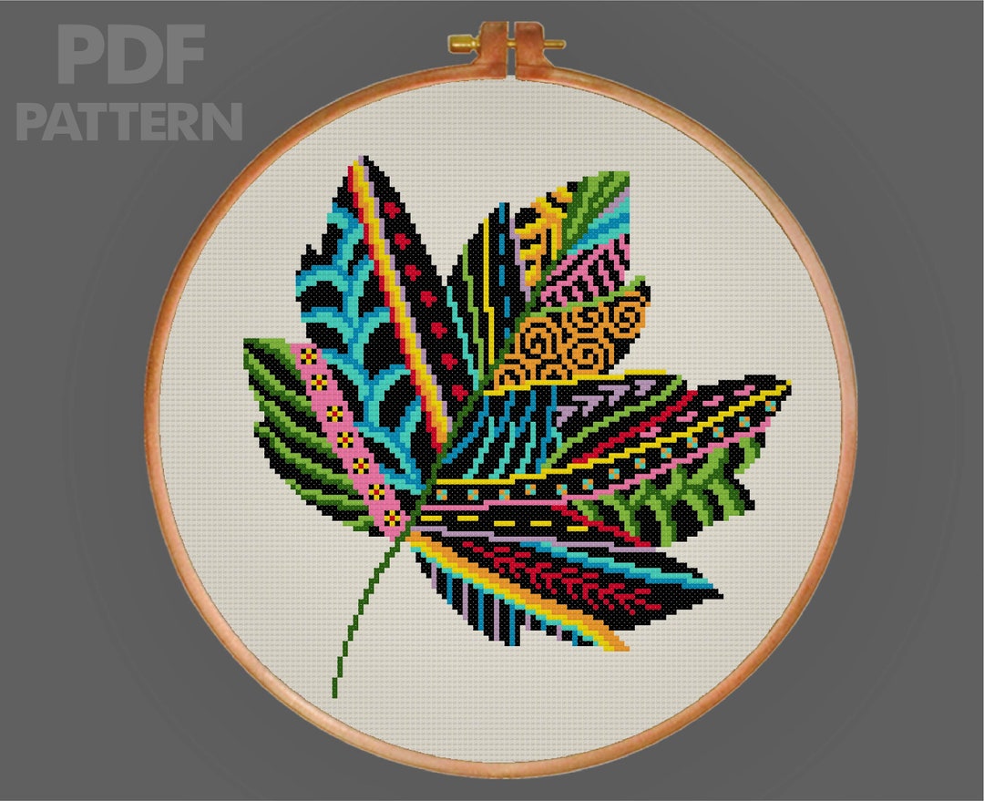 Maple Leaf Cross Stitch Pattern Leaf Cross Stitch Green Leaves Cross