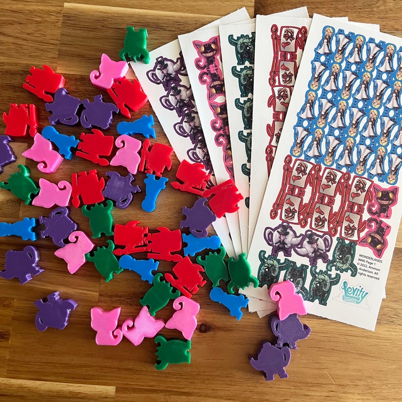 WONDERLAND'S WAR 3D Deluxe Meeples & stickers/decals upgrade kit vinyl Meeple Unofficial Product Meeples+Stickers