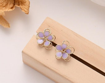 Hollow out violet flower earrings,Elegant & Cute Ear Studs,Sterling Silver Korean Earrings,Birthday,Gift for her