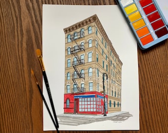 Friends Building NYC Watercolor